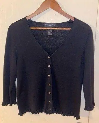 August Silk  Petite 3/4 sleeve 100% silk cardigan in black - size medium