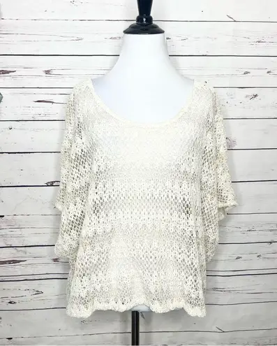 Staring At Stars Cream Open Knit Crochet Boxy Top Size Medium/Large