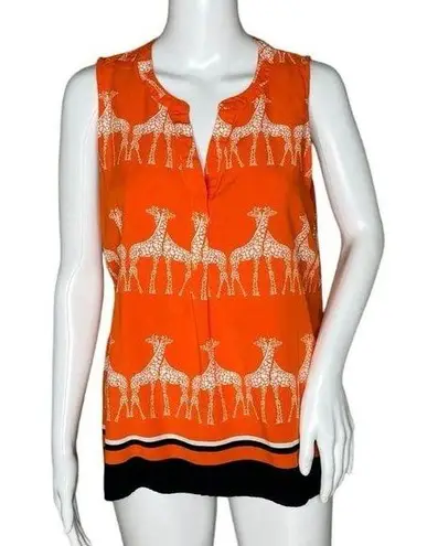 Crown & Ivy  Shirt Womens Large Orange Blue Giraffe Print Safari Colorful Novelty