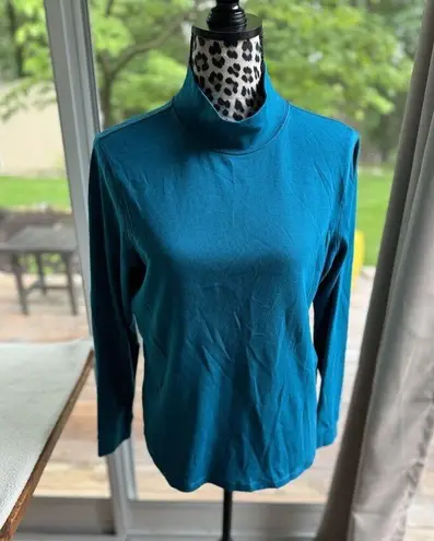 L.L.Bean  T-Shirt Women's Large L Long Sleeve Turtle Neck Teal 100% Cotton G4