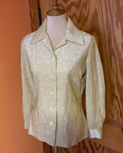 Vtg 70s gold sparkly disco shirt Size 10
