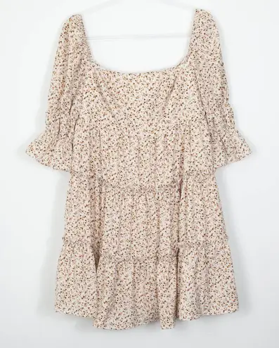 Exlura Womens Floral Tiered Babydoll Mini Dress Peasant Size XL Square Neck Boho