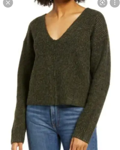 Bp. olive night Marl weekend cozy v neck ribbed sweater size Large NEW Green
