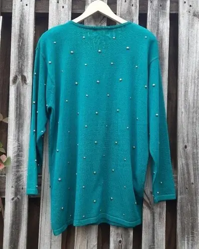 Vintage Casual Corner Studded Sweater Green Gold Tunic Removable Shoulder Pads L Size L