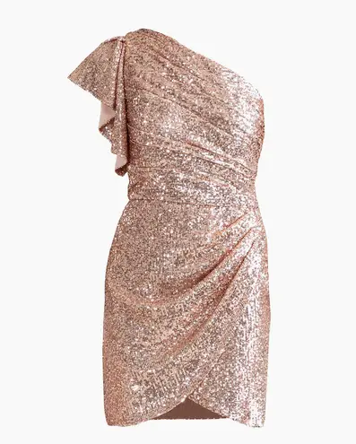 Shoshanna Dahlia Sequin One-Shoulder Ruffle Sleeve Minidress, Rose Gold / Pink,