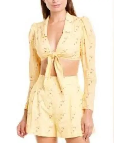 We Wore What NWT Bisou Floral Crop Top Yellow Size MEDIUM