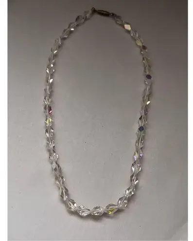 1930s Cut Glass Crystal Beaded Aurora Borealis Women’s Vintage Necklace Silver