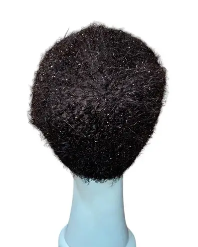 Black Knit Beanie Hat Women’s One Size Accessory Sparkly Details Fuzzy Design!