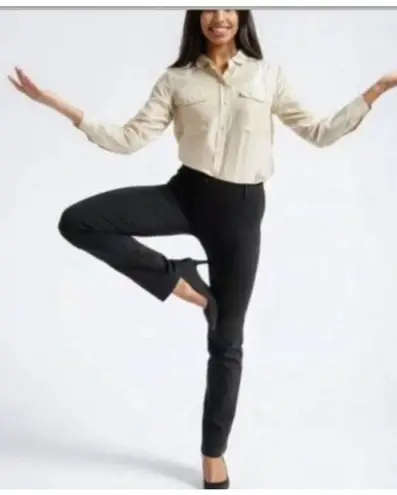 Betabrand Womens Flat Front Classic Yoga Flare Leg Dress Pants Black Medium