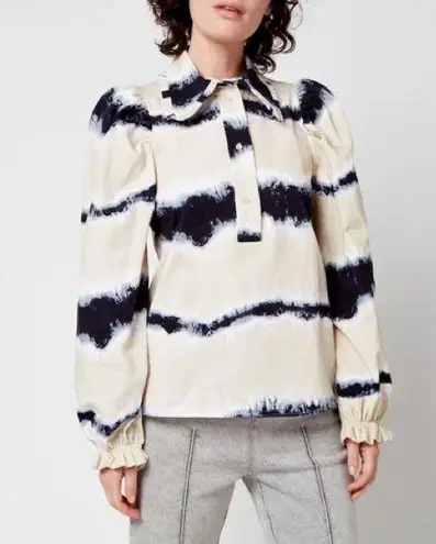 Munthe Tresco Tie Dye Button Down Shirt Sand Navy Pink Women’s Size 2 Blue