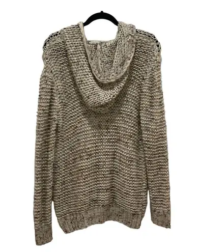 BCBGMAXAZRIA   Cream & Brown Knit Zip Up Hooded Sweater