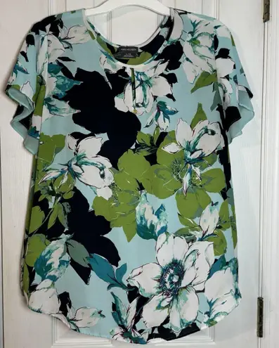 Van Heusen Women's Green/Blue Floral Print Short Sleeved Top, 100% Polyester, L