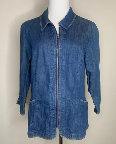 Denim Jacket Sz Small Rainbow Stitch Detail Sz Small Blue