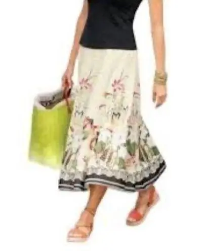 Soft Surroundings Spring Meadow Ivory Floral Skirt Sz. PM Career Cottagecore