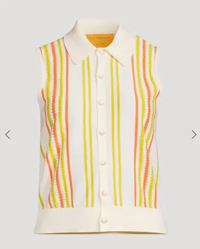 Guest In Residence Stripe Plaza Vest Cotton Knit Cream Citron Orange Small NWT White