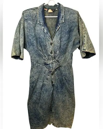 Champagne West Vintage 80s 90s Acid Wash Denim Dolman Dress USA Size 13/14 Blue