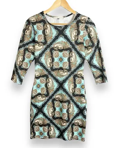 Blonde + Blonde Sheath Dress Blue 3/4 Length Sleeves Mini Going Out Date Night