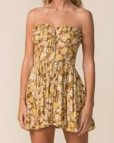 Sky to Moon Yellow Floral Strapless Dress