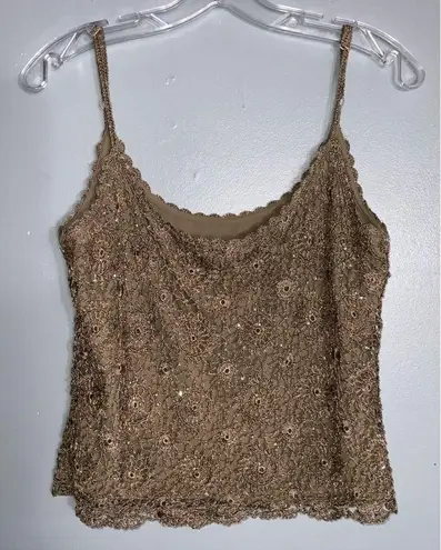 Carmen Marc Valvo Carmen Marc Vavlvo Tan 2Pc Crochet With Sparkly Beads Tank Top & Cardigan XL