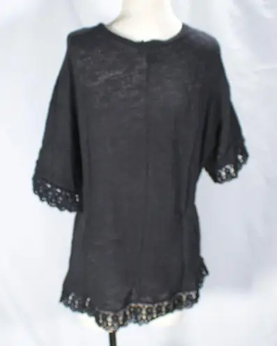 Attention NWT Black Knit Top with Crochet Trim Corporate Goth