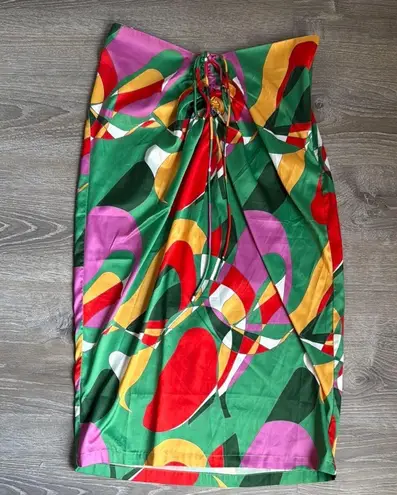 With Jean Naomi Satin Midi Skirt Geo Print Green Large
