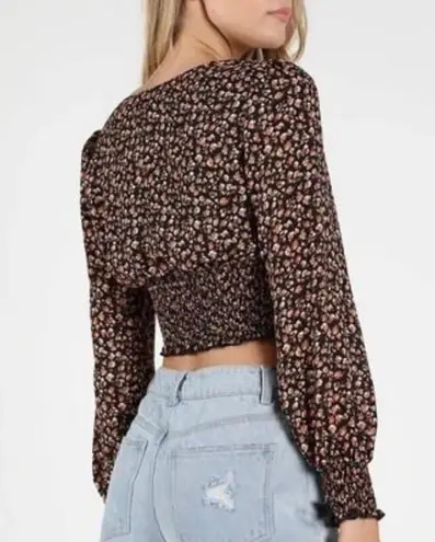 Blush BJ NWT Floral Smocked Boho Flowy Sleeve Crop Top Blouse