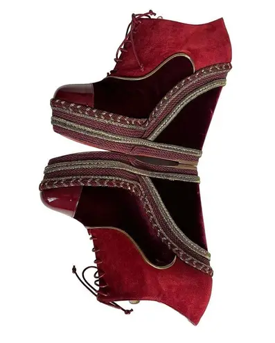 Christian Louboutin  ML 140 Patent Velvet Wedge EU 40.5 US 10.5 Red Ankle Boots