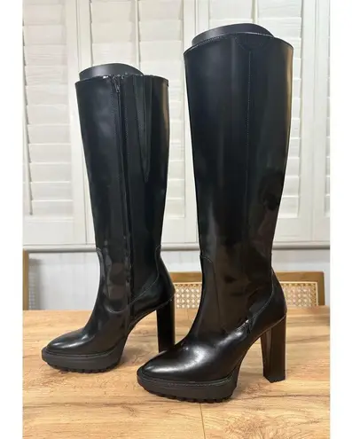 All Saints London Harlem Leather Knee High Black Boots Size 6 NWOB Sleek Edgy