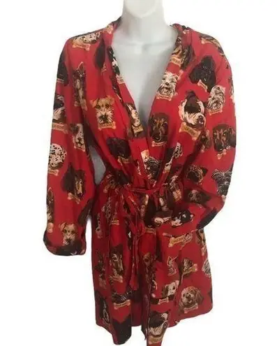 Nick & Nora Dog Milk Bone Belted Shortie Robe Red Sz. S Dog Lovers Favorite
