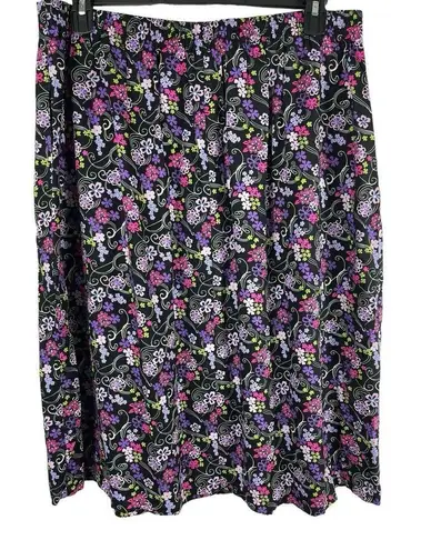 Sag Harbor Black Purple Floral Short Sleeve Button Up Midi Skirt Set PXL