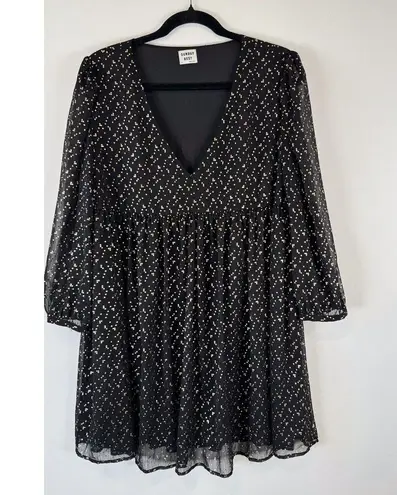 Sunday Best Women Dress Black Mini Jinx Sheer V Neck Long Sleeve Babydoll Medium