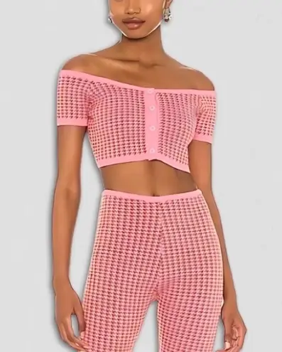 NWOT Tropic of C X Revolve Cropped Cardigan Knit Pink Houndstooth Pink/Green L Size L