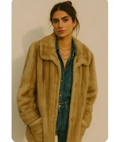 Vintage Boho Chic Effortless French Girl Oversized Fur Coat Brown Size M