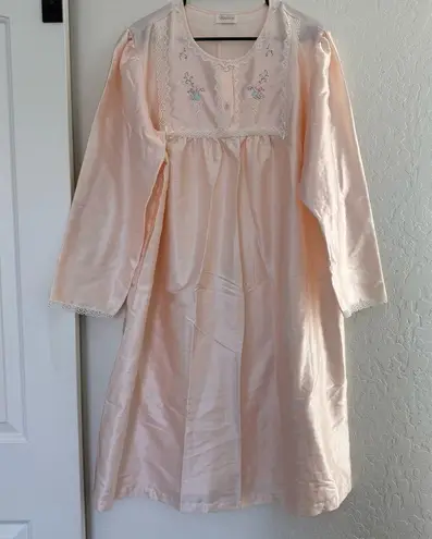 Vintage Barbizon Nightgown Mumu Granny Core Coquette Satin Pink Lace Embroidery Size XL