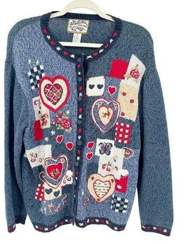 heirloom collectibles  Women Vintage 90s Valentines Day Heart Cardigan Sweater XL