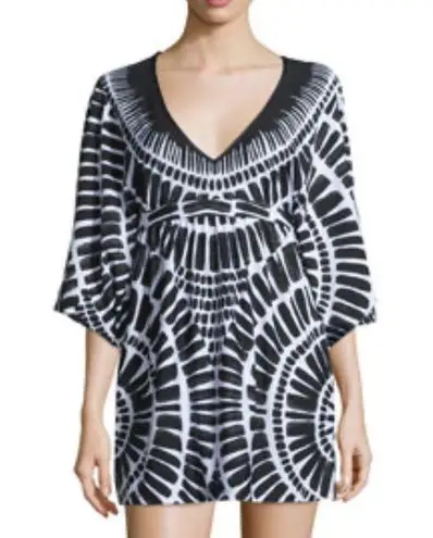 Trina Turk  Algiers Printed Black and White Tunic/ Coverup Size Small