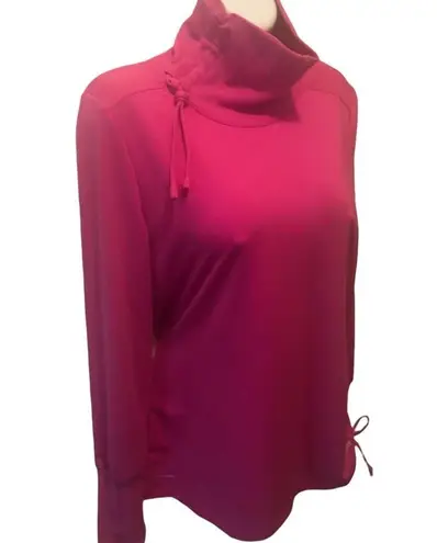 Saucony Funnel Neck Athletic Pullover Top M Cinched Hem Thumb-Holes Running