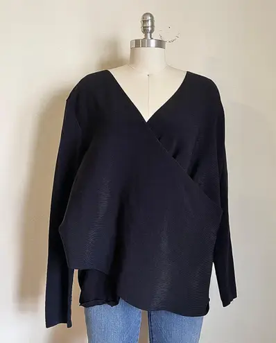 Lane Bryant Criss Cross Rib Knit Black Sweater