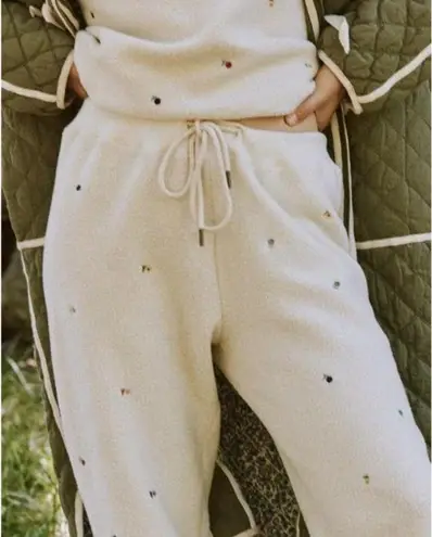 The Great Sherpa Cropped Sweatpant Ditsy Floral Embroidered ~ Washed White L NWT