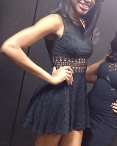 Cals | Black Lace Midriff Accent Dress