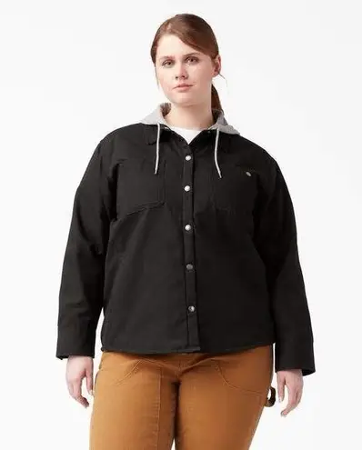 Dickies Women’s Plus Size 3X Duck Hooded Shirt Jacket Canvas Quilted Black Gray