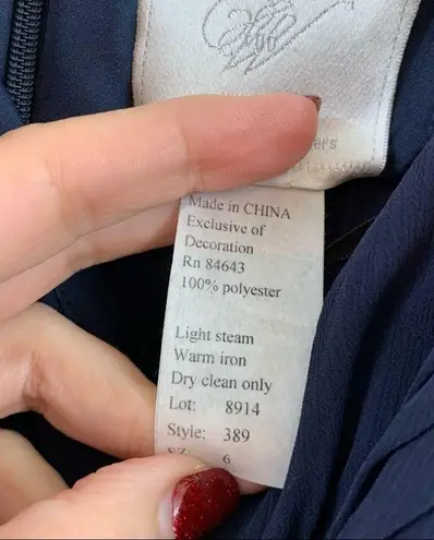 W•too WTOO By Watters & Watters Crinkle Shirred Empire Bodice Floor Length Navy Dress