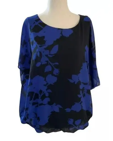 Roz & Ali Women Size Small Blouse Black Floral Shirt | 20-894