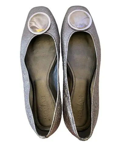 Hogan Silver Leather Wrap Metal Disc Ballet Flats