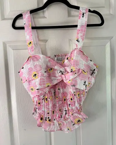 Unique Vintage Floral Crop Top Smocked Sweetheart Sleeveless Pink 2X/18