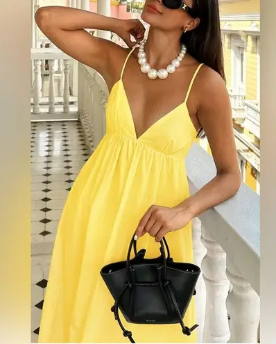 NWT Commense Open Back Midi Sun dress 100% Cotton Butter Yellow sz Medium