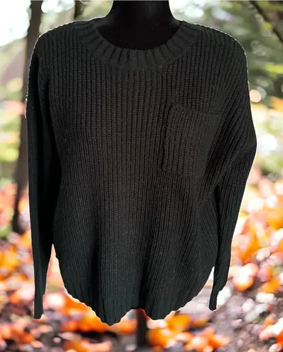 Arizona Jeans 5/$65 Arizona Womens Sweater Sz L Black Pocket Wide Ribbed Oversized