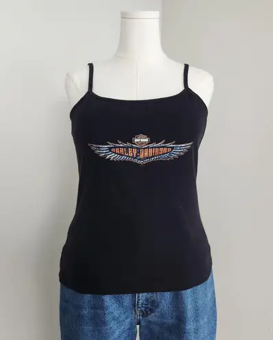 Y2K Harley Davidson Black Tank Top Spaghetti Strap Barb’s Philadelphia M/L Biker Size M