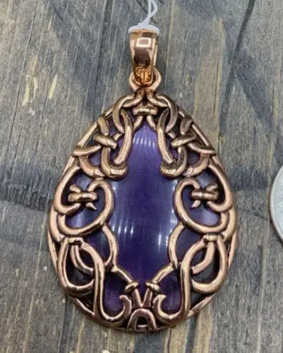Amethyst BARSE Teardrop Cabochon Pendant w Copper Matrix Overlay NWT