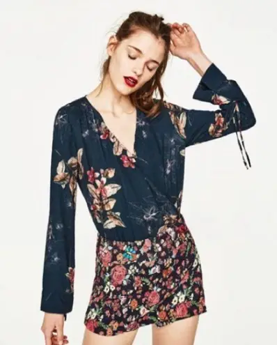 ZARA Floral Print V Neck Bodysuit